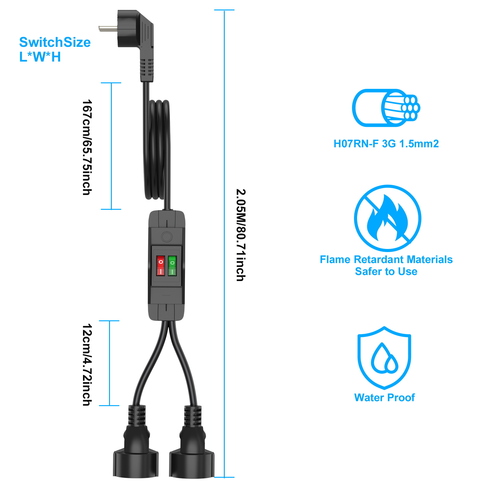 EU Plug 40cm/2m Extension Cord - Outdoor Power Extension ulasan dan harga