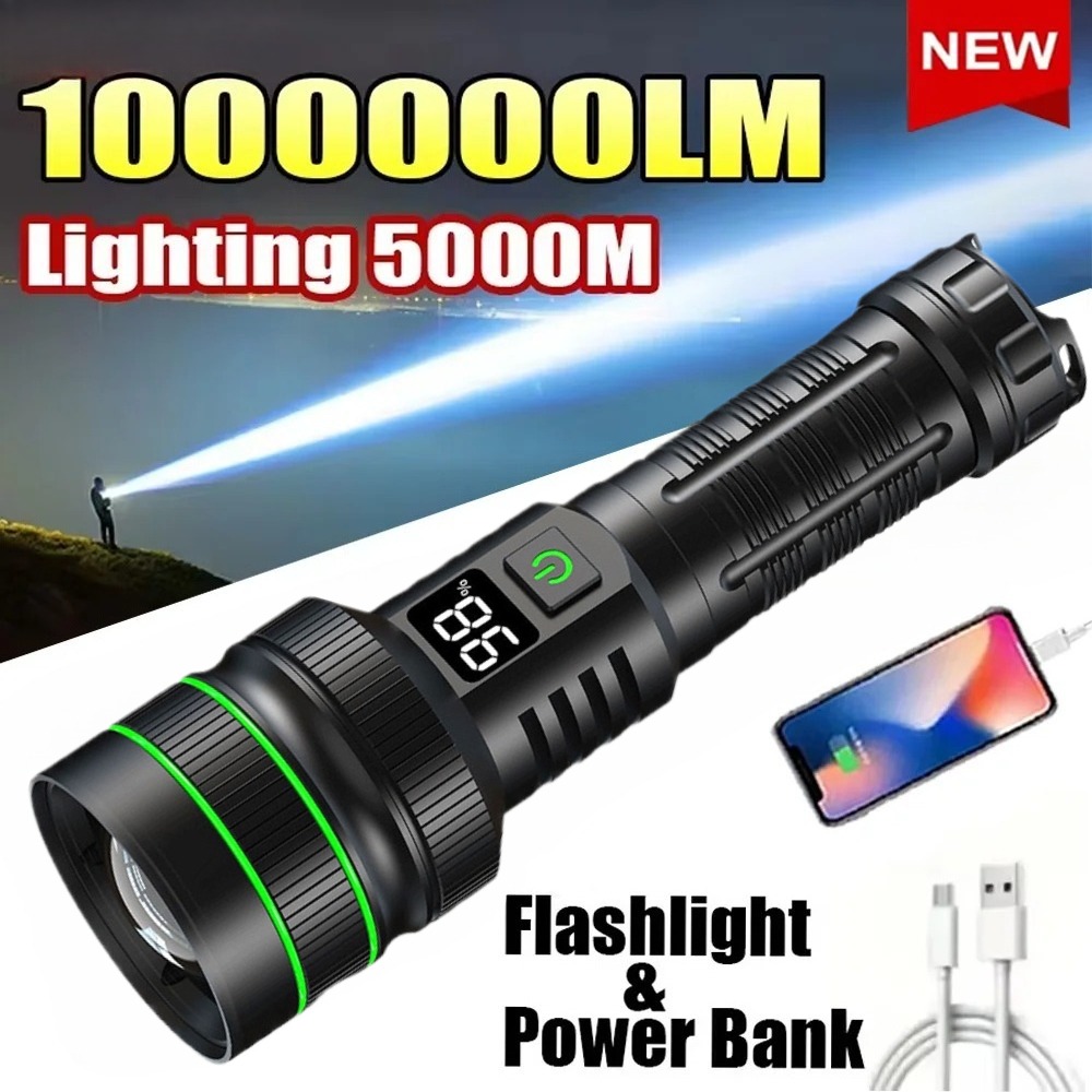 Powerful LED Flashlight Zoomab - Outdoor Powerbank ulasan dan harga