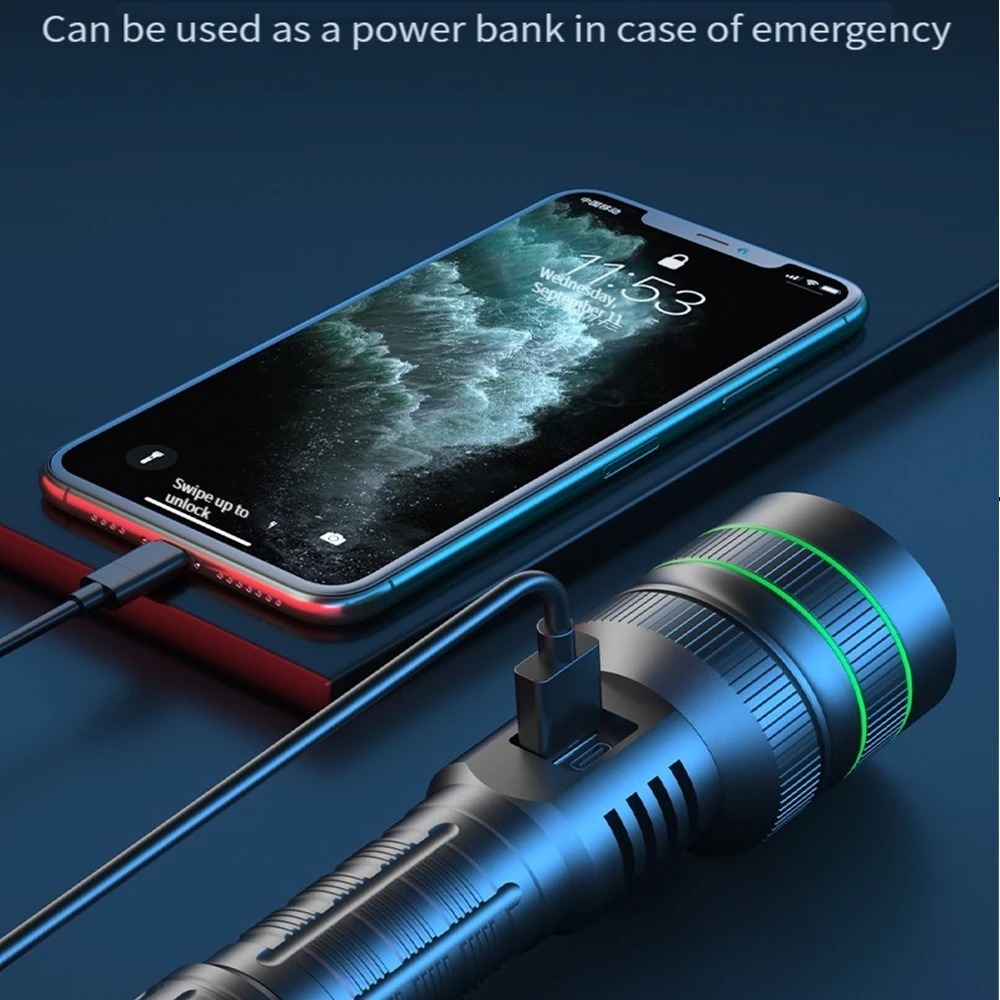 Powerful LED Flashlight Zoomab - Outdoor Powerbank ulasan dan harga